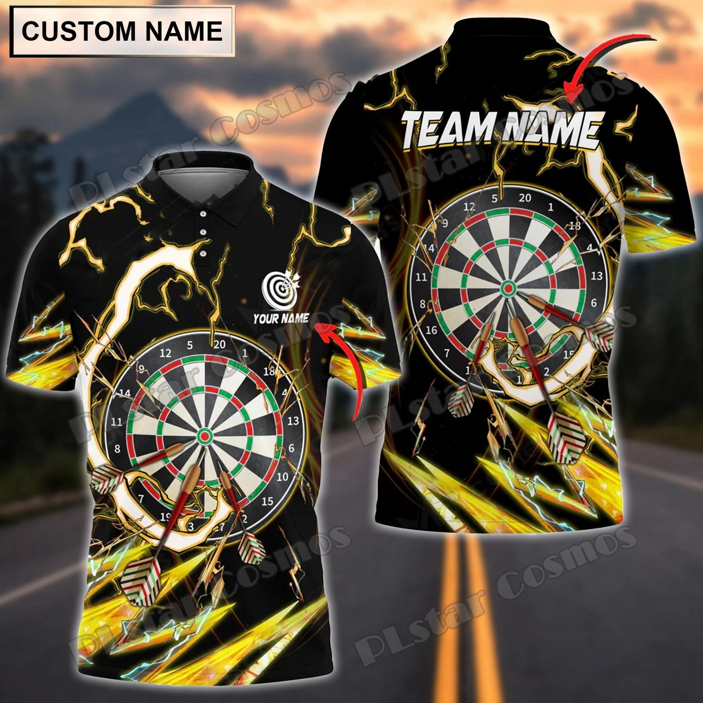 POL133 Fire Thunderstorm Darts Polo – Blitz trifft Stil in einem Shirt!