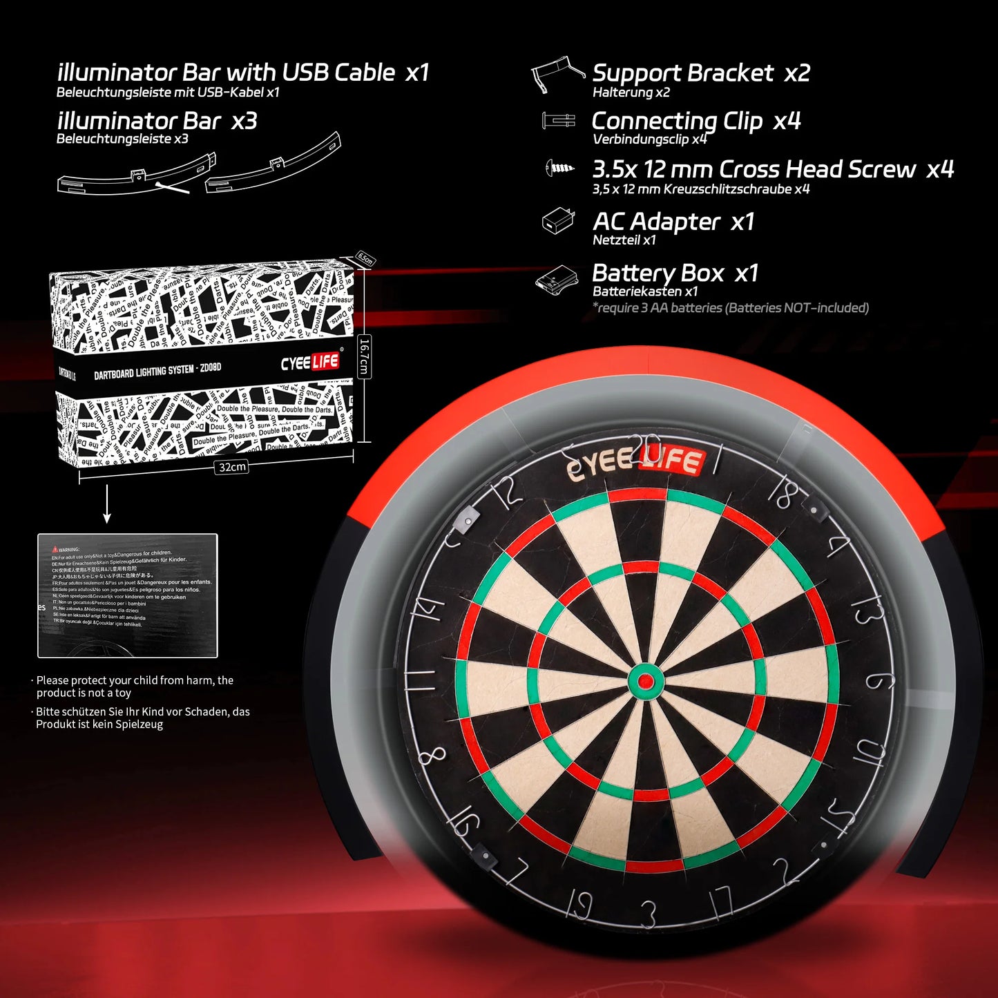 CyeeLife LED Dartboard Beleuchtungssystem – 240° Leuchtring für dein perfektes Spiellicht!