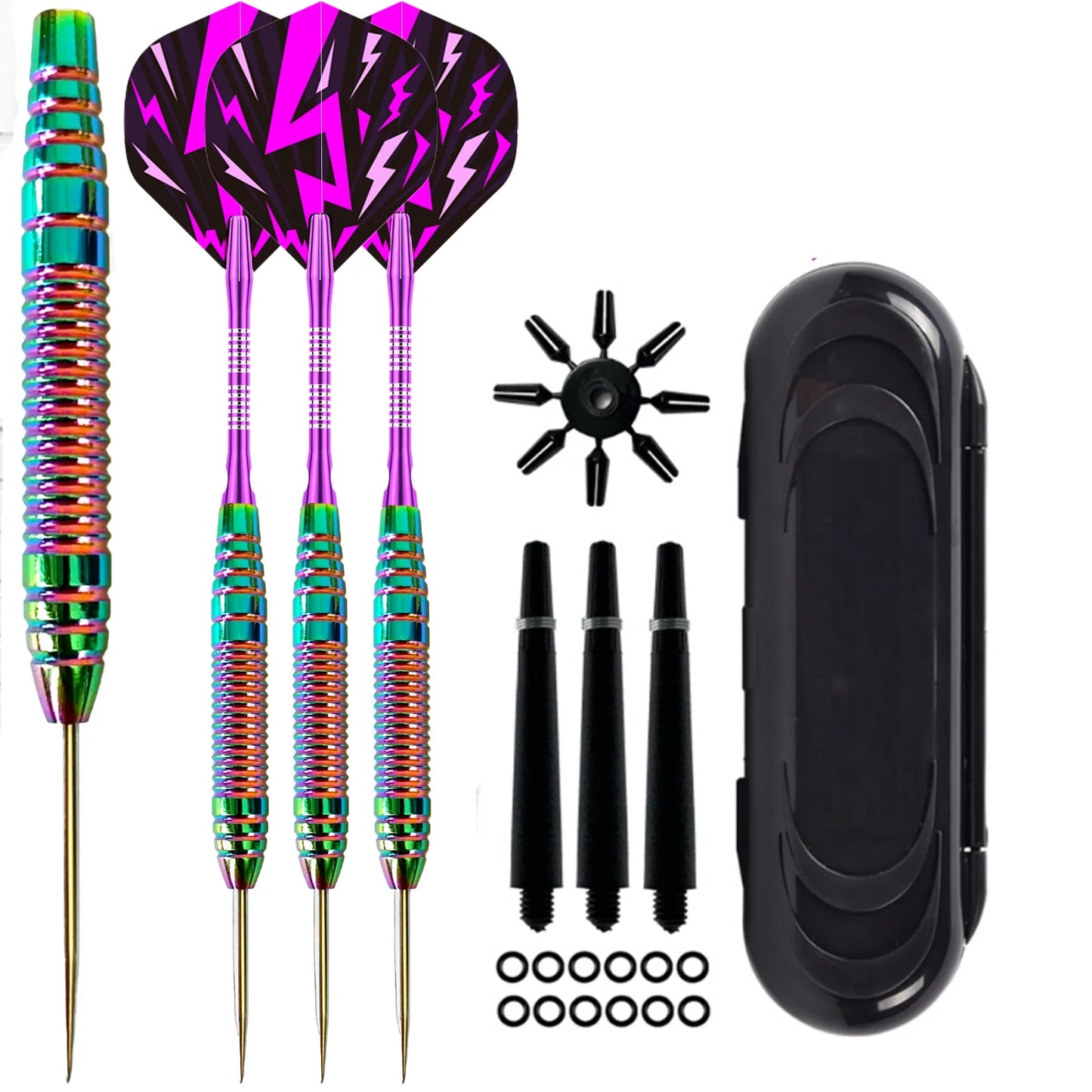 Professionelles Steel Tip Dart Set – 23g mit Rainbow Barrel & Nylon Shaft Protector!
