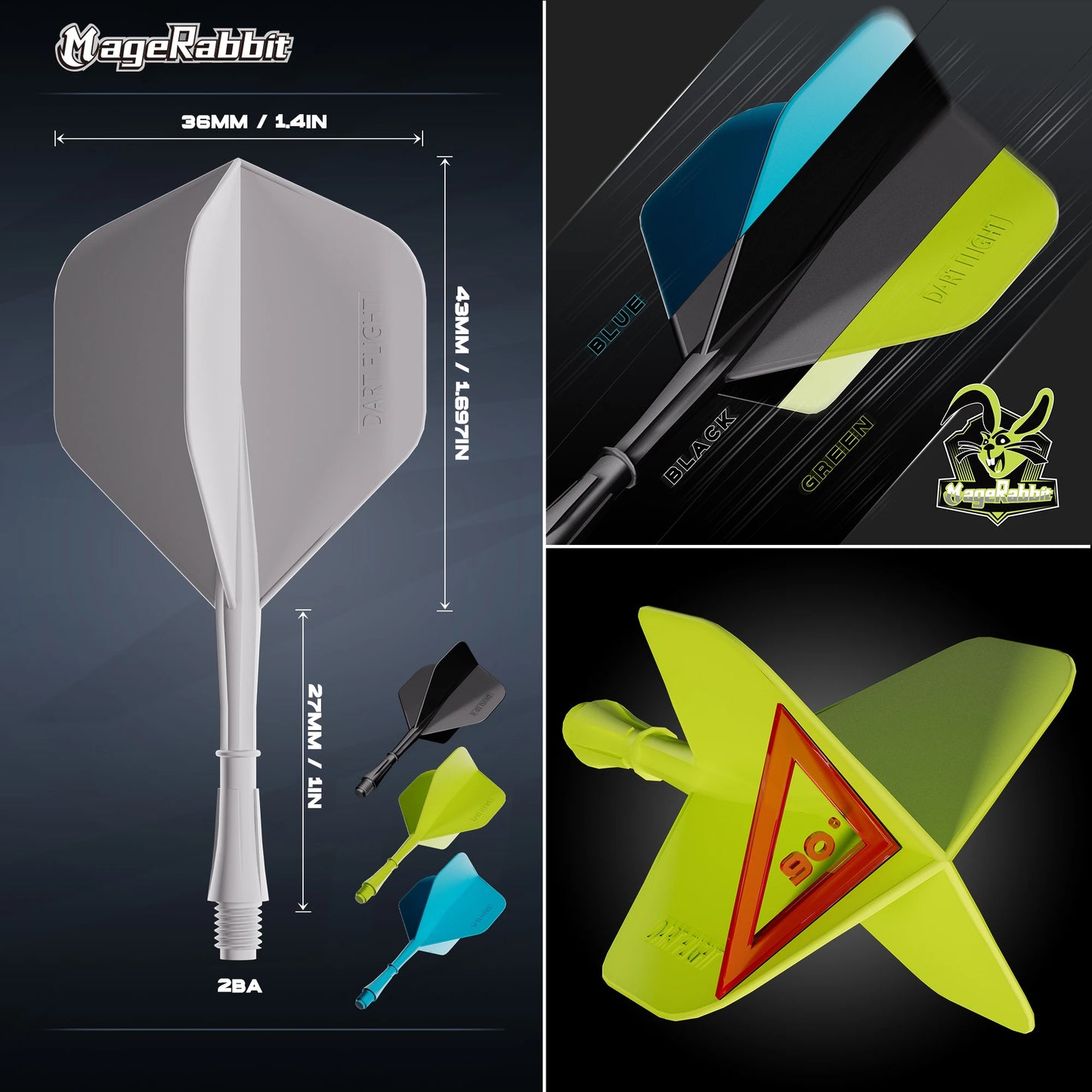 MageRabbit 2-in-1 Dart Flights & Shafts Set – Präzise Performance mit stylischem Farbmix!
